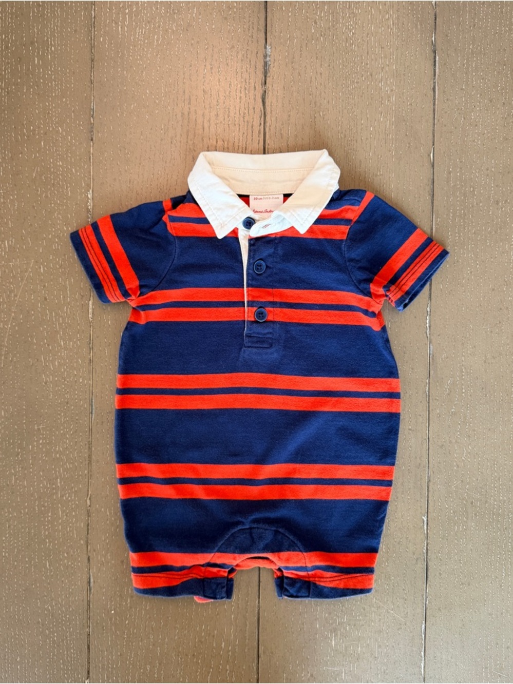 Hanna Andersson Infant Boys’ Blue & Orange Stripe Polo Romper/Onesie • Size 0-3M